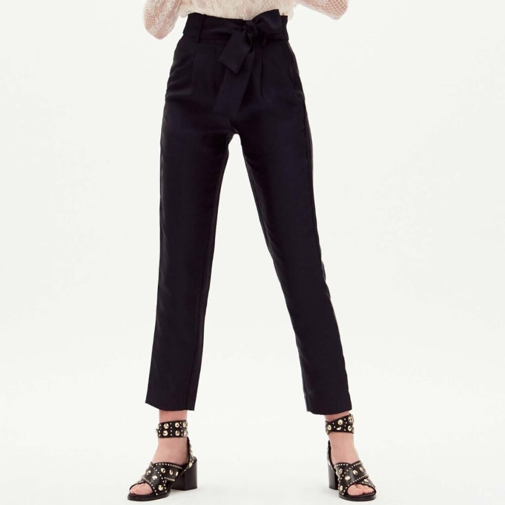 Maje Trousers with Knotted Belt in Marine Size 4 NWT